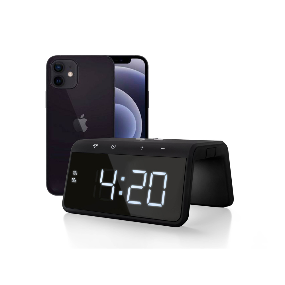 Caliber Alarm Clock With Qi Wireless Charging Pad & USB Output - Apple Black